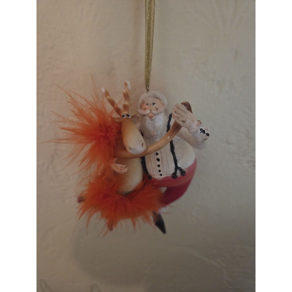 Dancing Santa Flirting Moose Christmas Ornament Figurine 5" Vintage Whimsical
